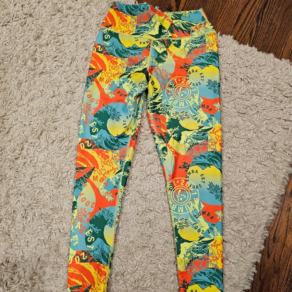 Zumba Colorful Yellow/Blue Leggings Size M